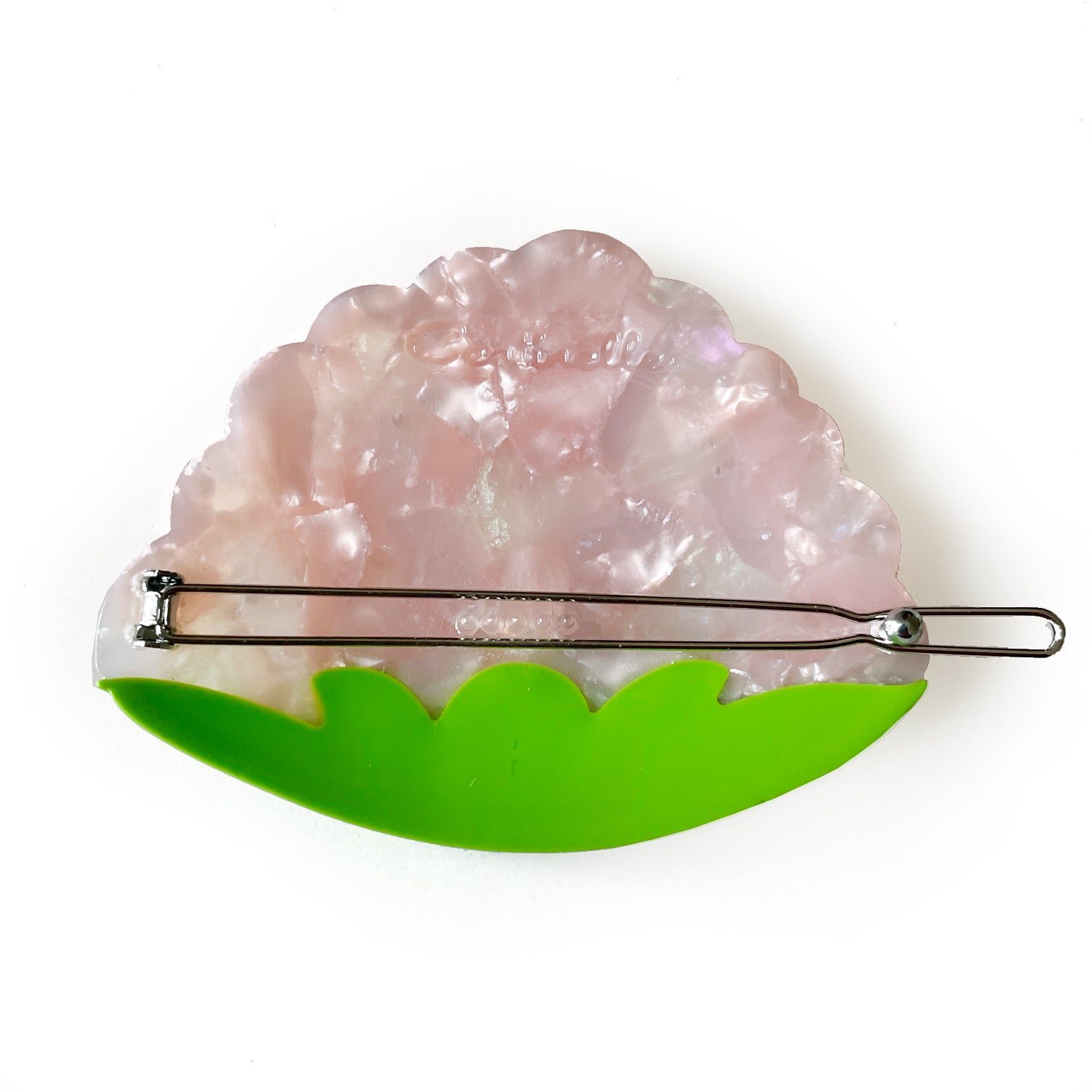 Pink cauliflower hair clip.