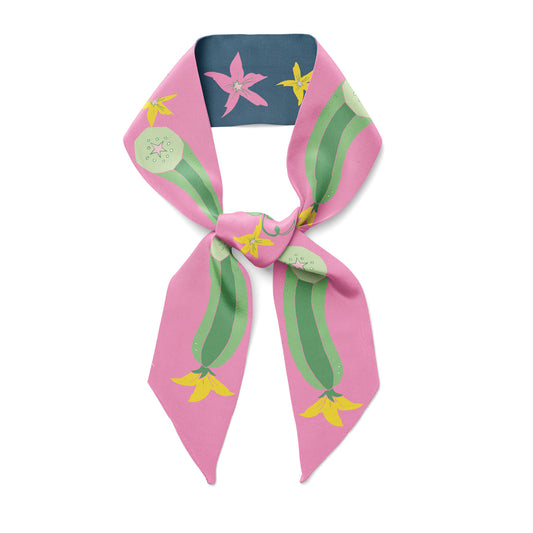 cucumber garden double sided twilly bow ribbon silk scarf for hair  neck various versatile uses