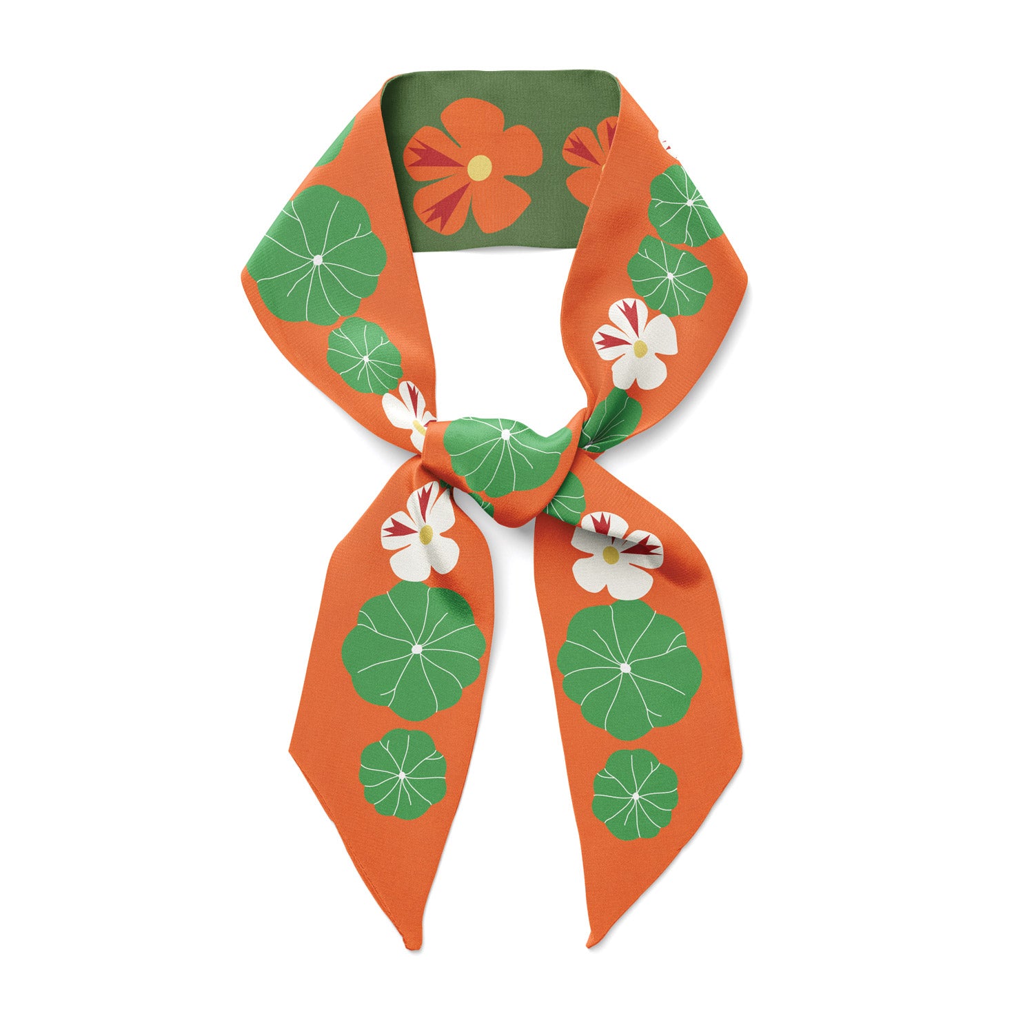 Vibrant and retro Nasturtium Garden twilly bow ribbon silk  scarf for hair, neck and more