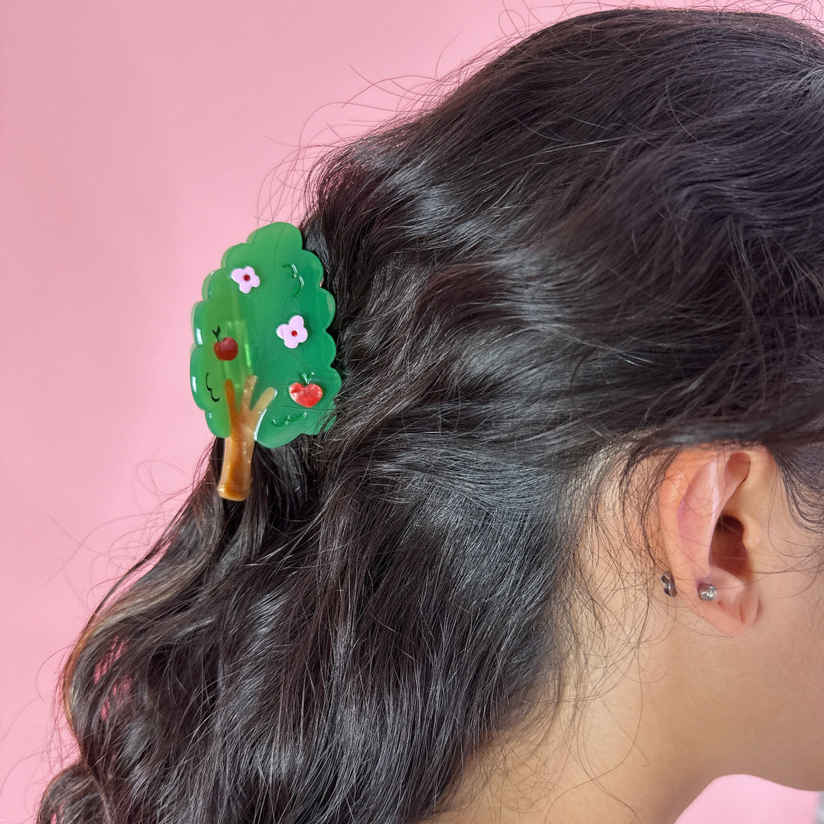 Apple tree hair claw with pink blossoms and red apples by Centinelle