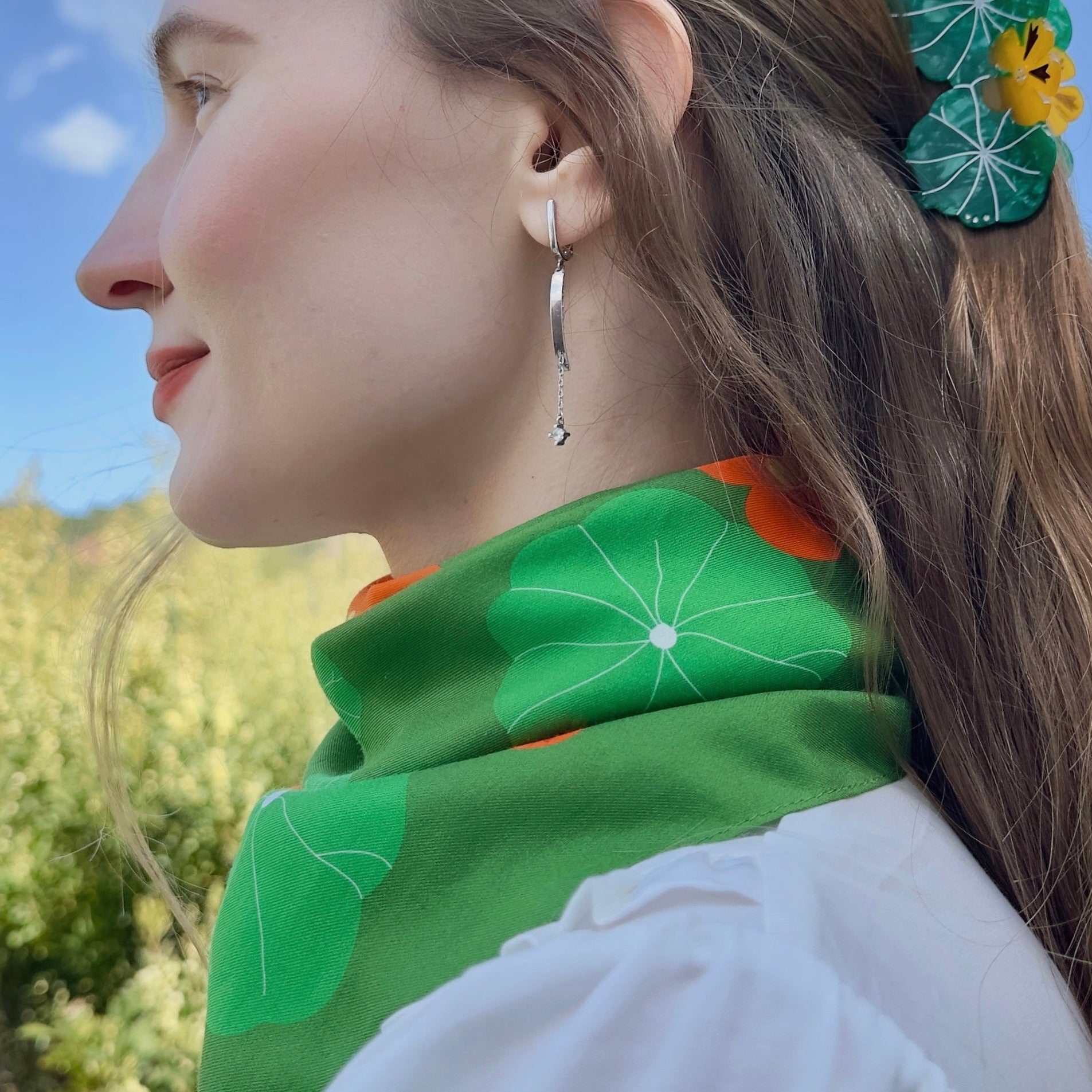 Beautiful Nasturtium neck bandana in green and orange