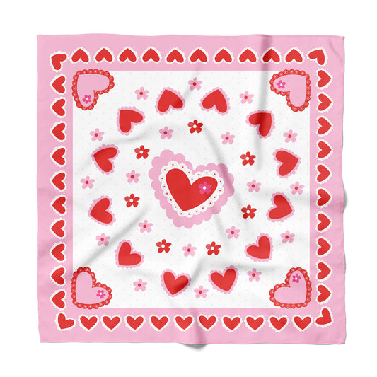 Be my valentine and style this Laced Hearts Pink and red bandana