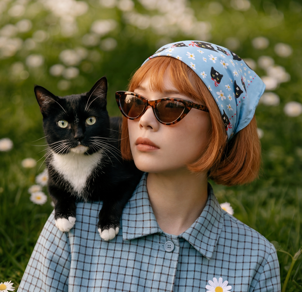 Naoko Cat Cotton Silk Bandana