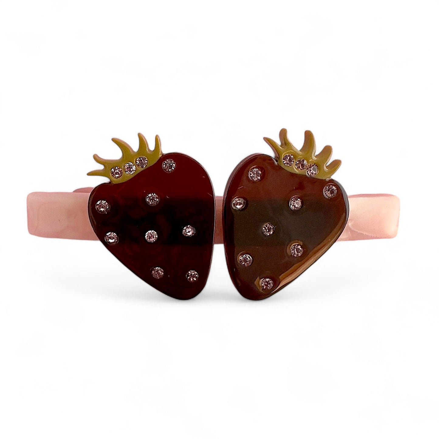 Black strawberries hair barrette cellulose acetate with shinny crystals