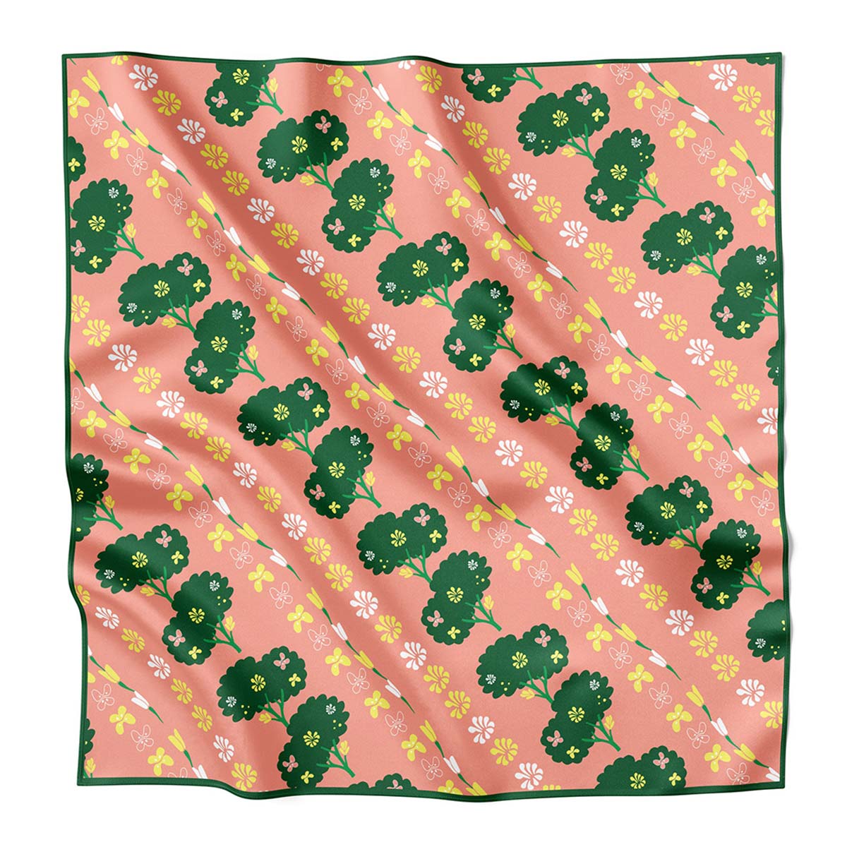 Broccolini on pink silk bandana.