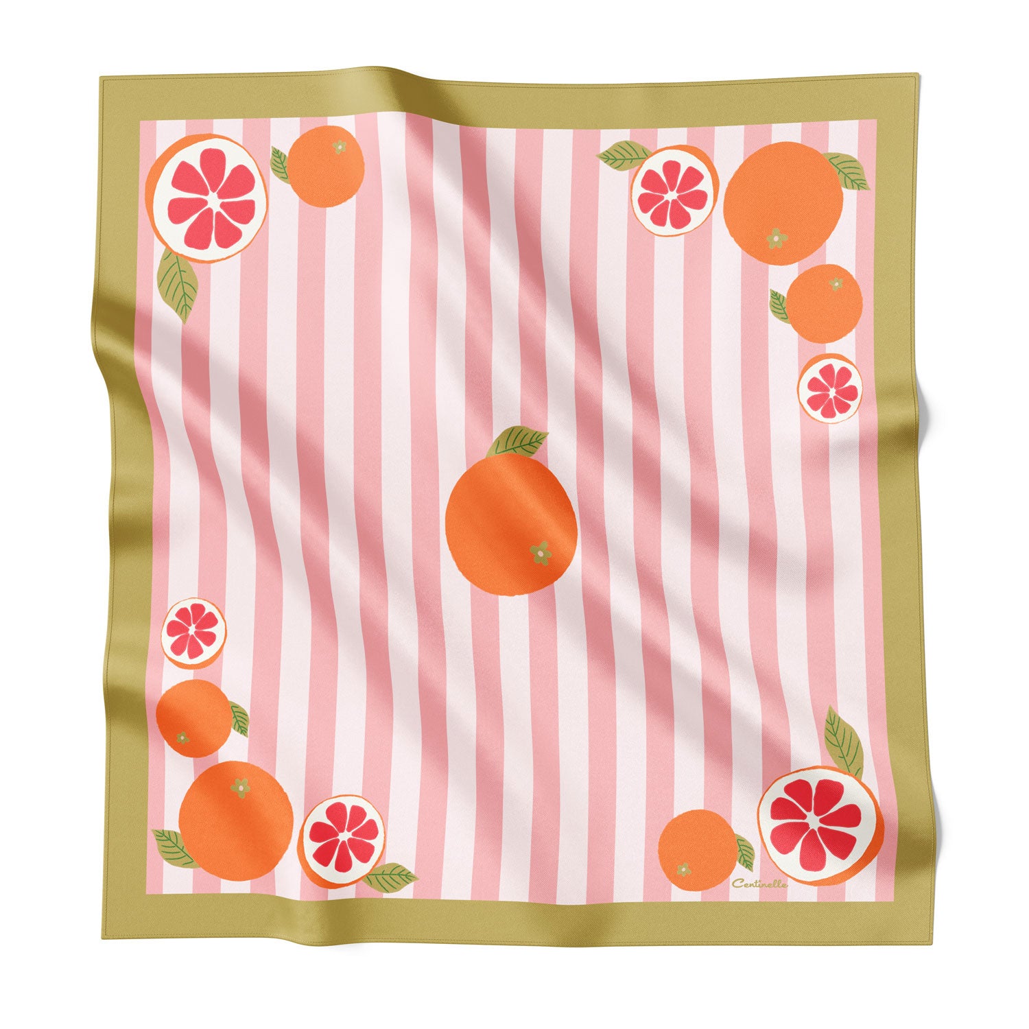 Pomelos oranges on striped silk scarf.