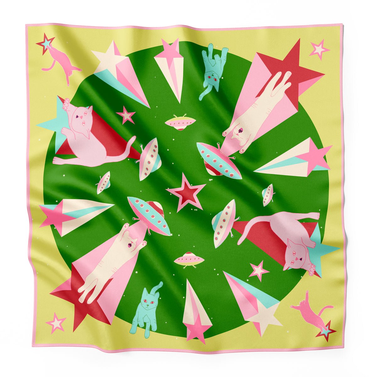 Cat Abduction large silk square scarf by Centinelle
