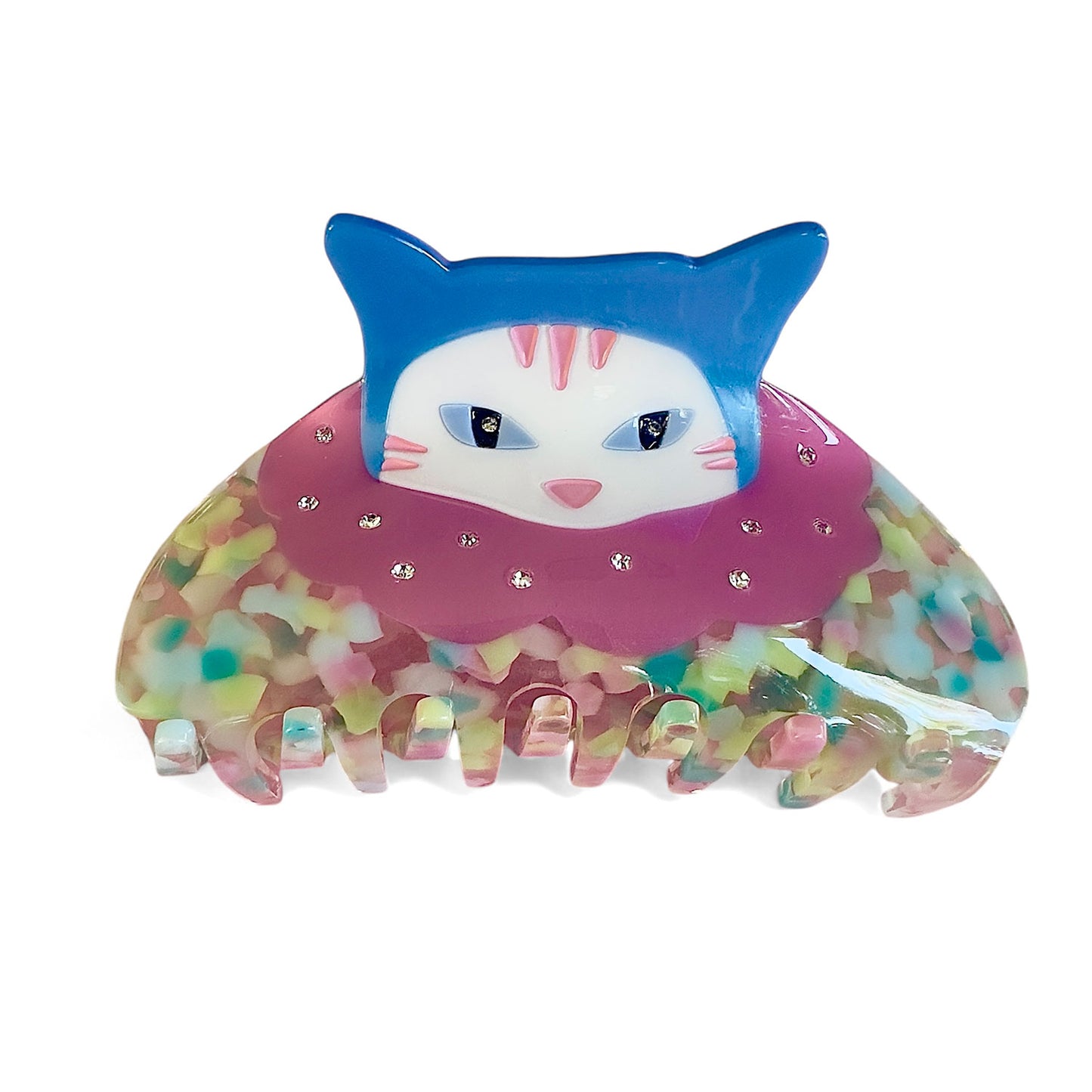 Confetti cat clown hair claw with pink and blue acetate