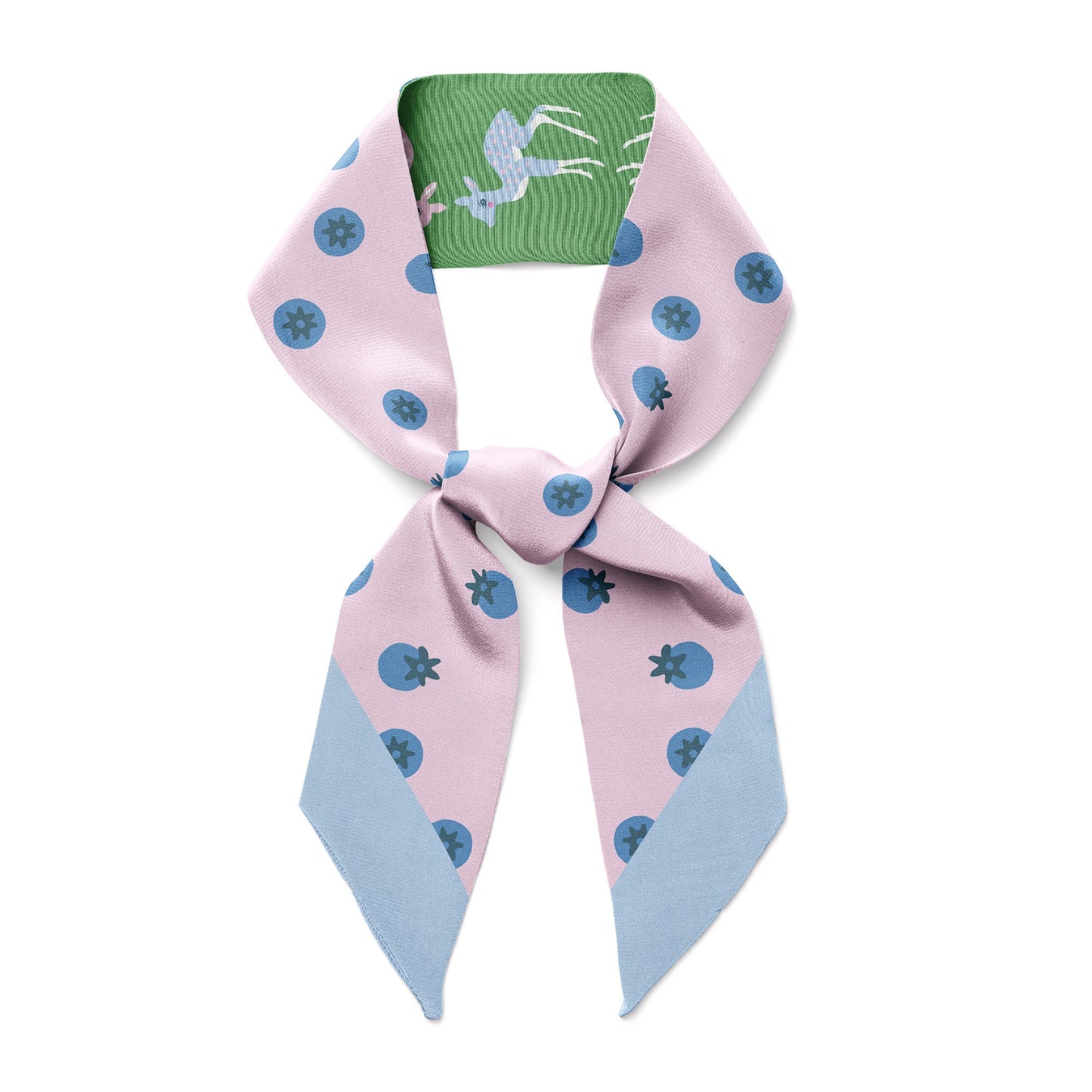 Pink and blue silk scarf with blueberries.
