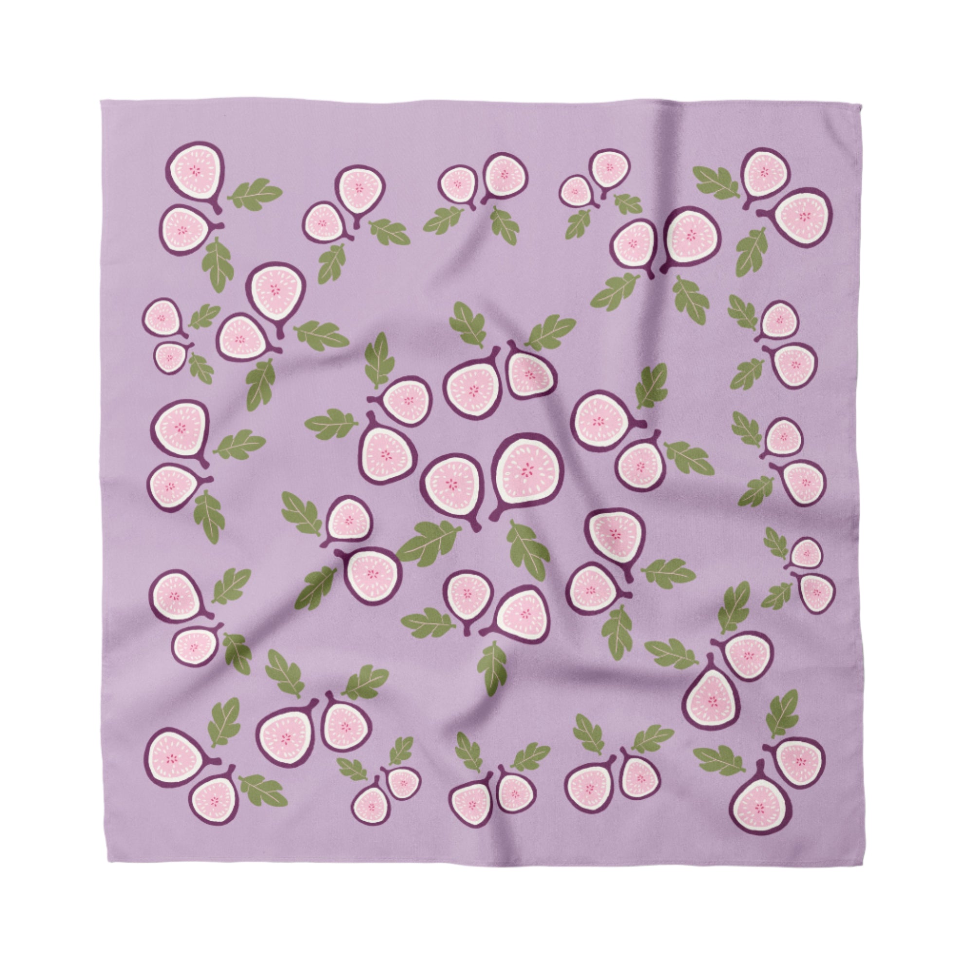 Purple fabric with figs pattern on a white background