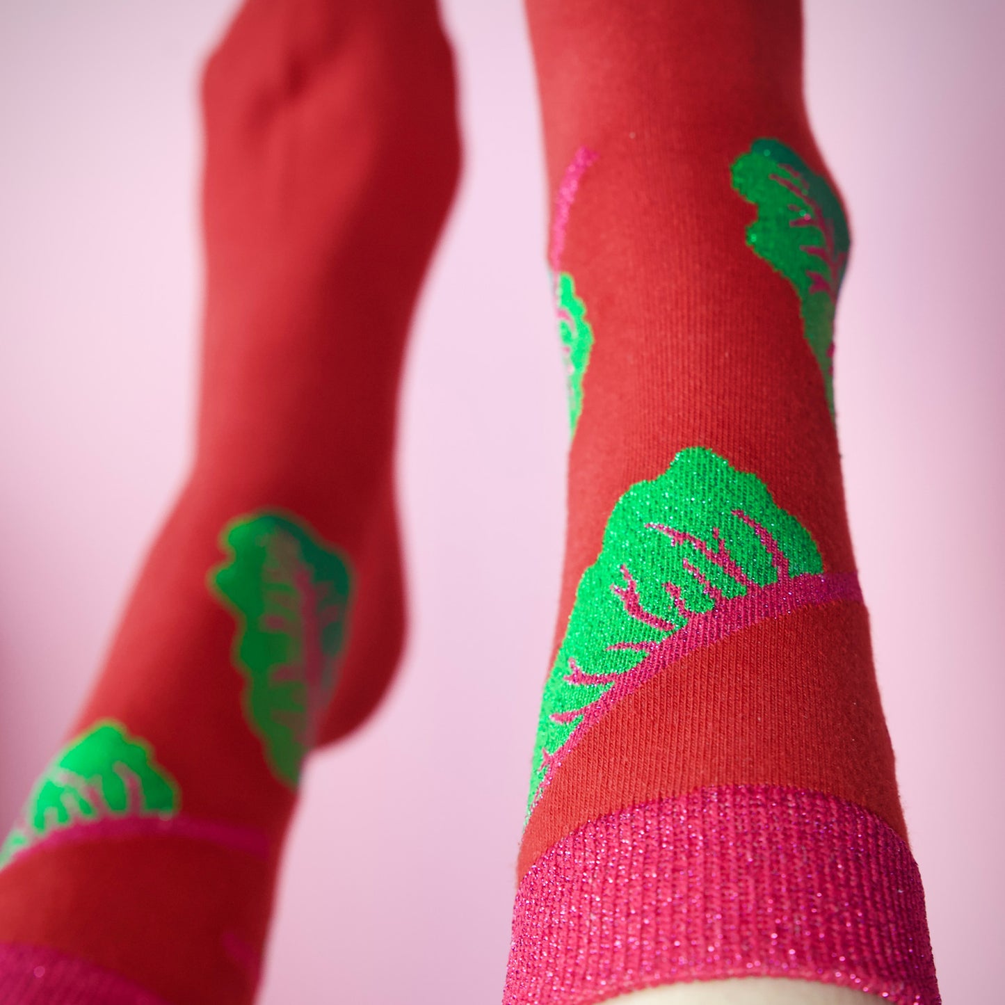green chard cotton socks with metallic yarn details