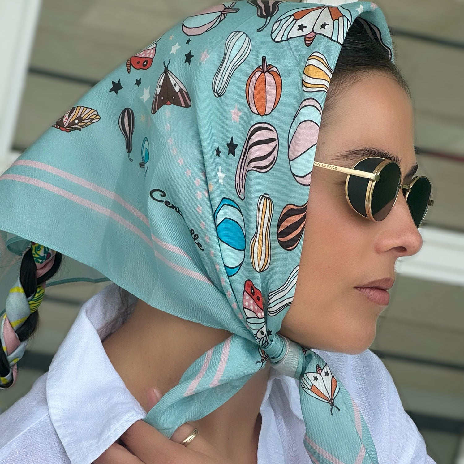 moth and squashed fall favorite head bandana and scarf, in luxurious silk cotton blend