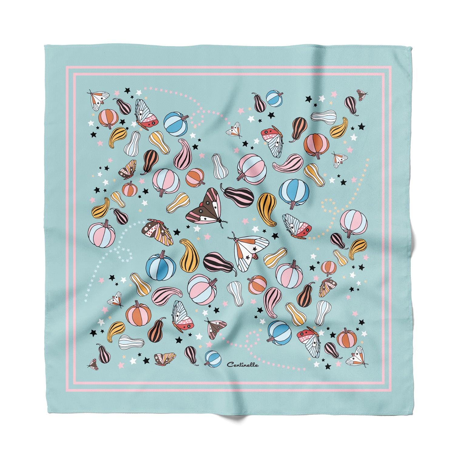 Our Best seller Moths and Squashes cotton silk bandana on blue and pink is back