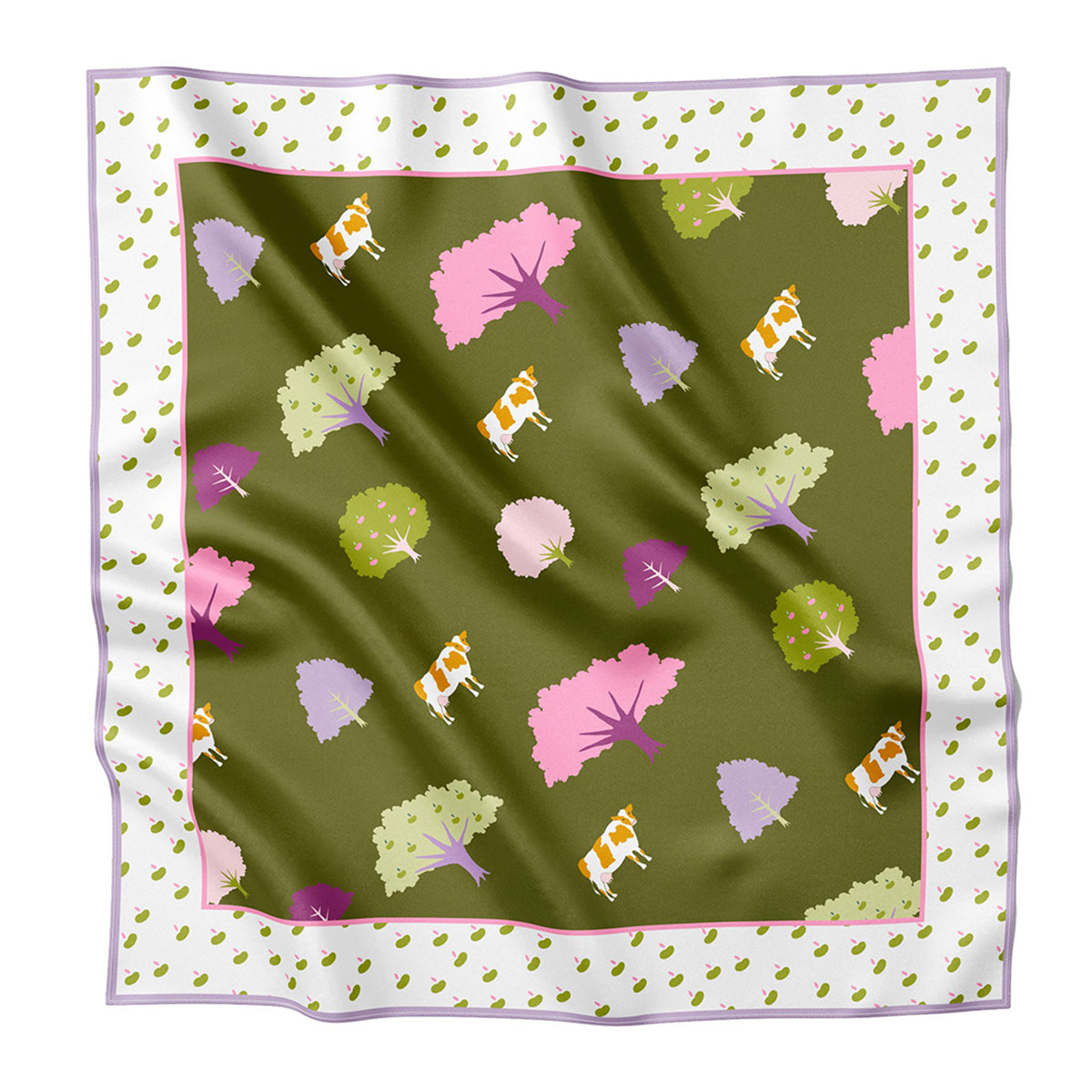 Nicasio Valley silk square scarf in olive green with trees