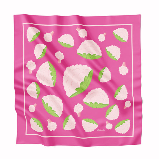 Pink silk bandana with cauliflower.