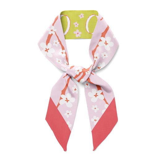 Cherry blossoms and green tea Sakura Matcha twilly bow ribbon silk scarf double sided accessory