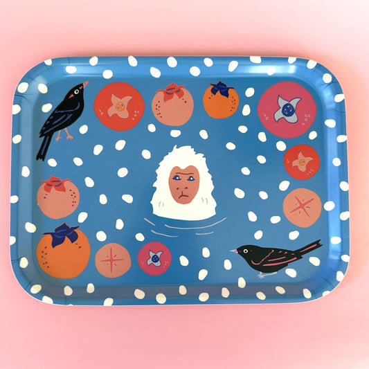 Snow Monkeys and Persimmons Birch Tray 