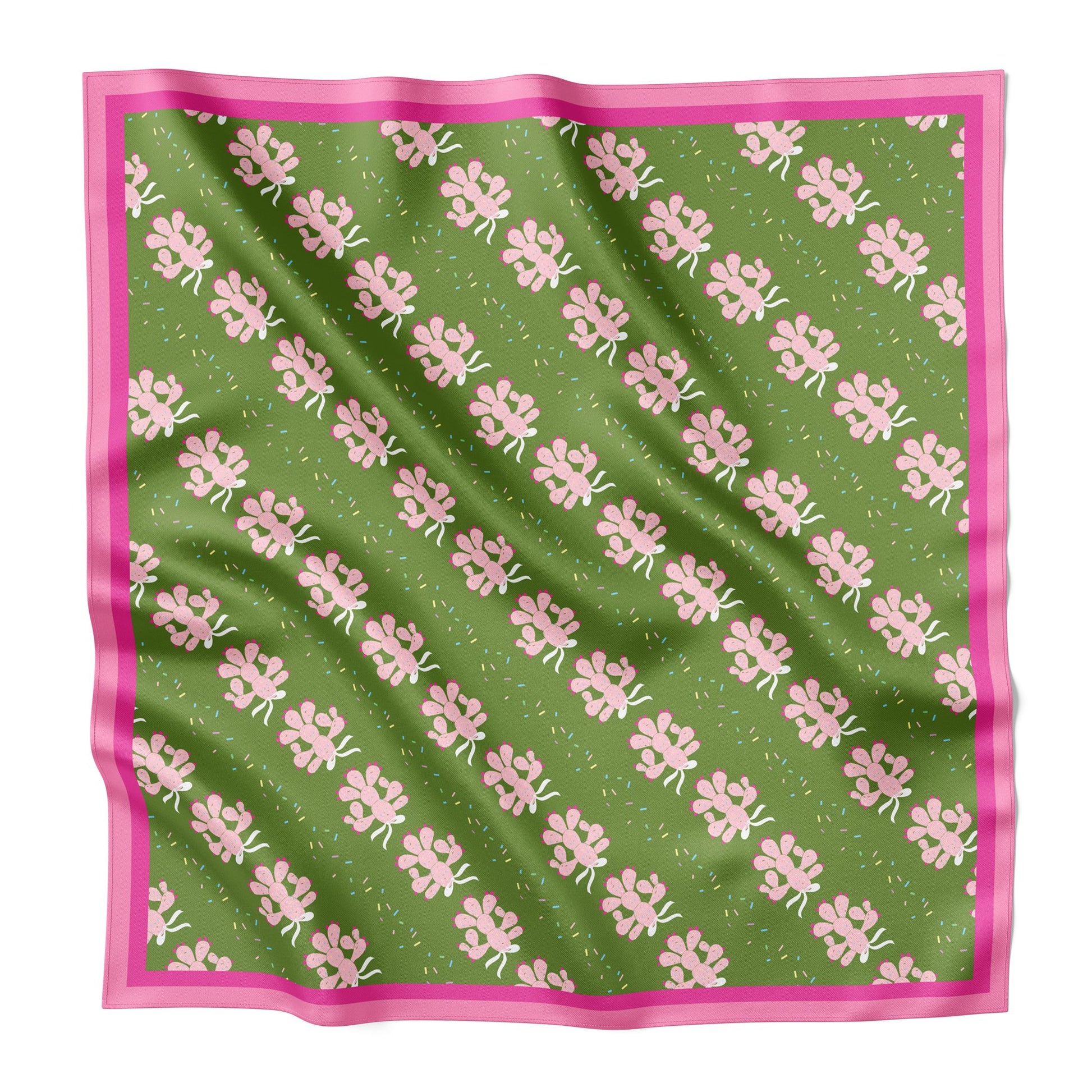 Green silk bandana with pink cacti.