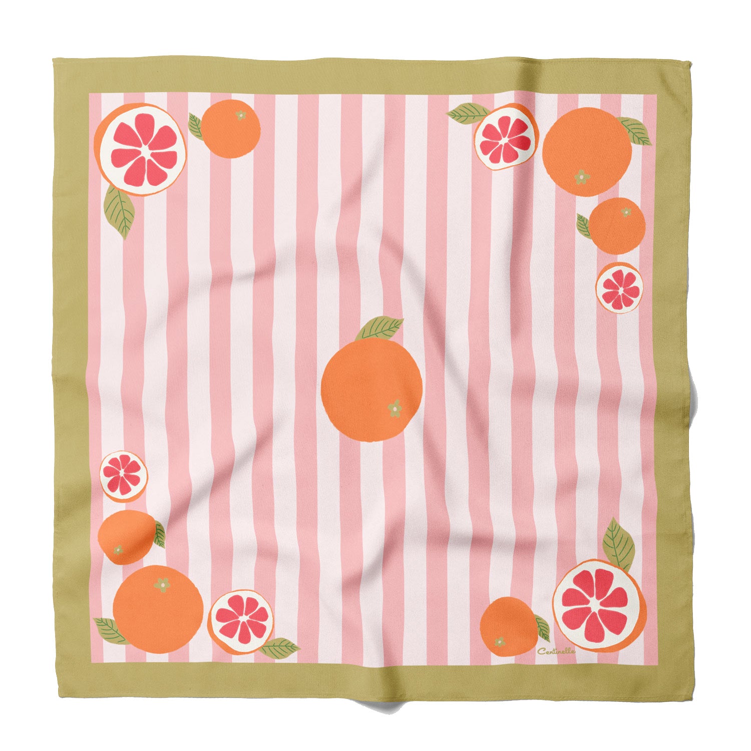 California Pomelos orange and citrus, striped and delicious, cotton silk banana from Centinelle in pink, green and orange colors.