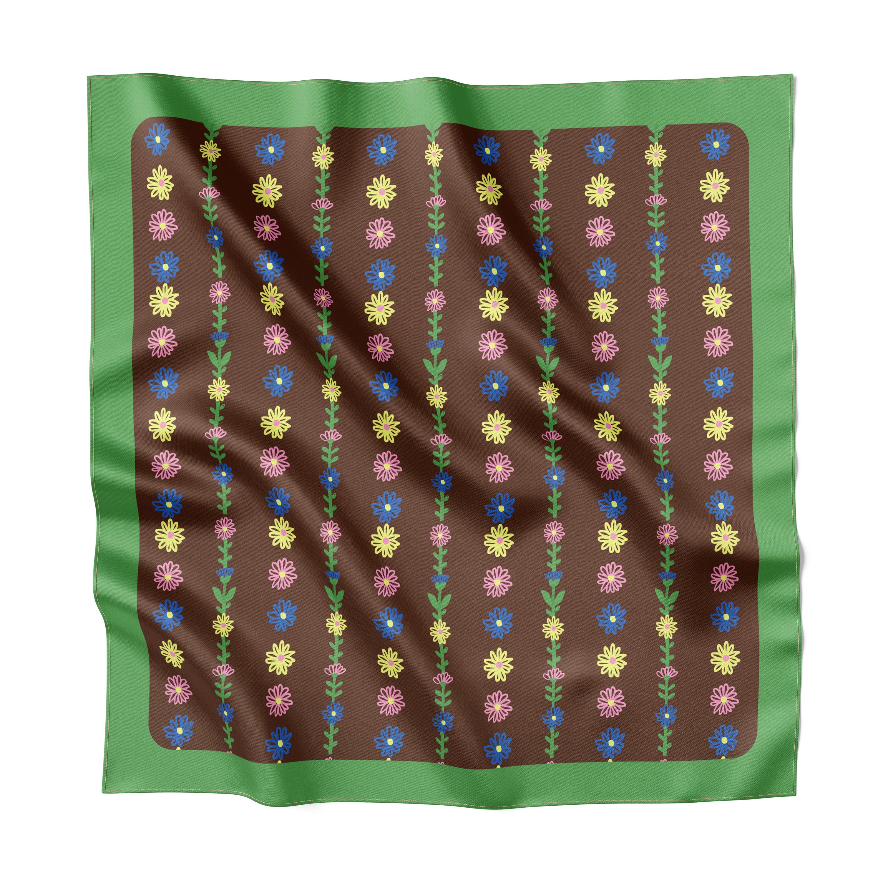 Fabric square with floral pattern on a brown background