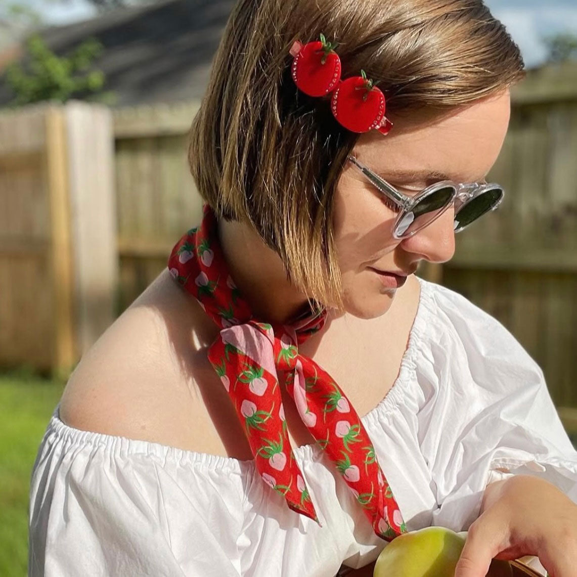 Juicy tomato hair barrette.