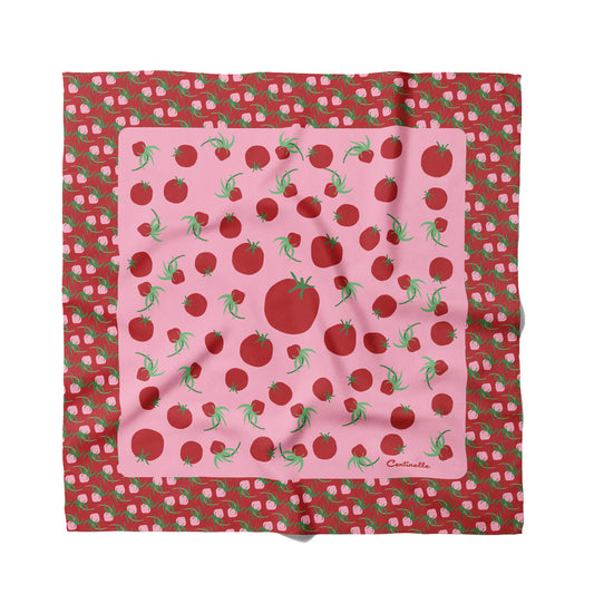 Nothing more sweet and juicy than this Tomato cotton silk bandana , with its pink and red tones.