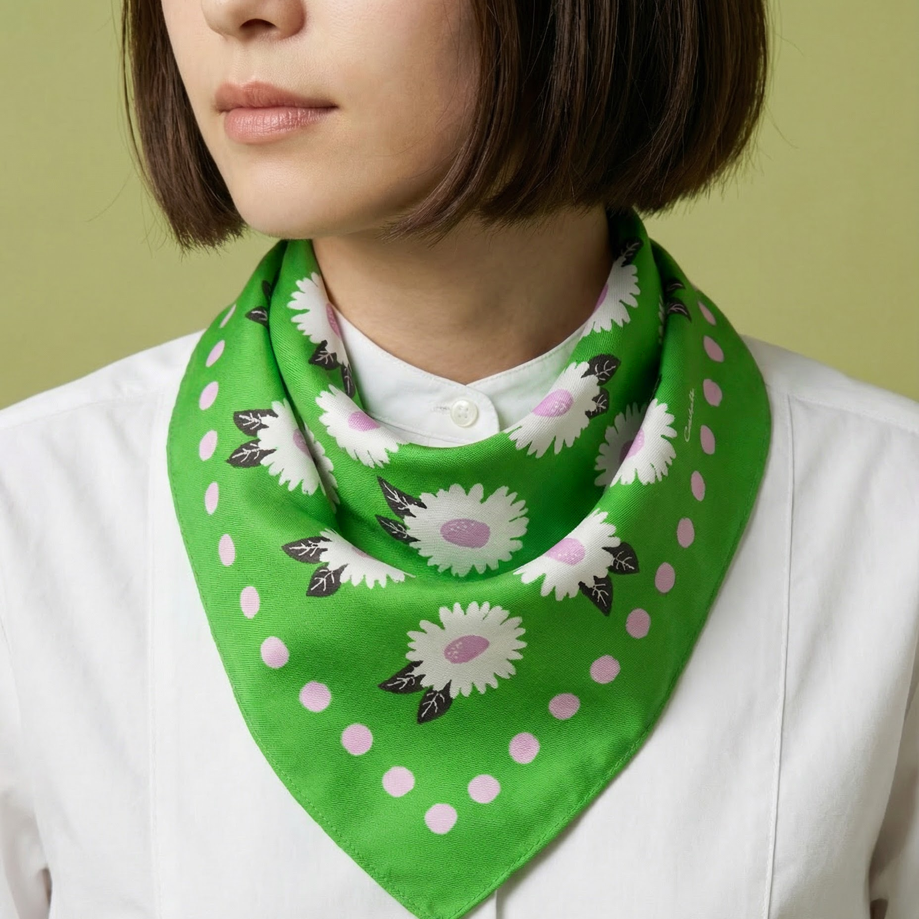 White Flower Cotton Silk Bandana