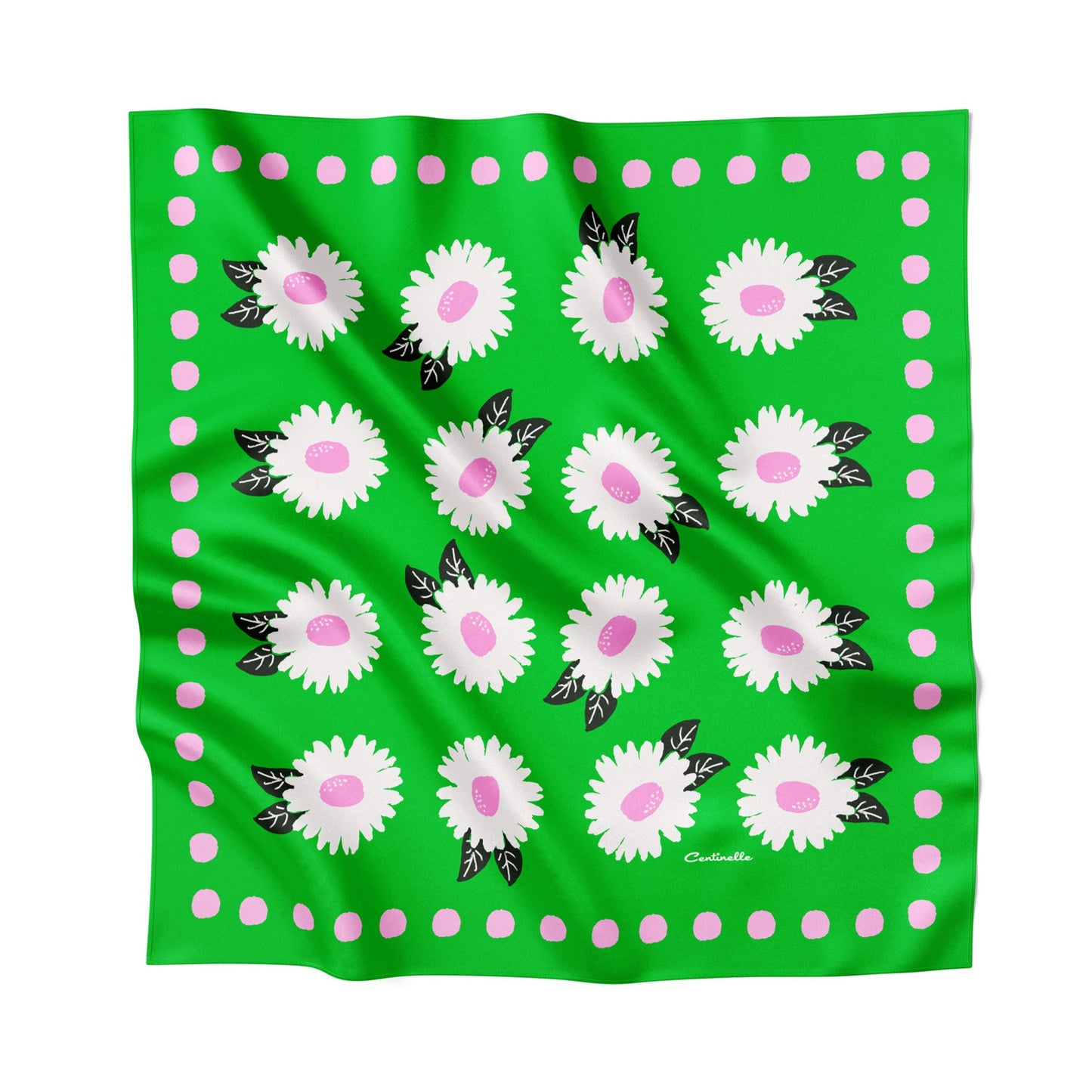 Floral and beauiful white flowers silk scarf in green, pink and black from centinelle