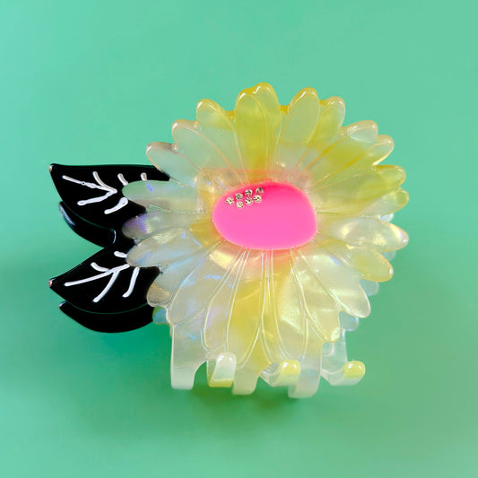 Beautiful White Winter Flower Hair Claw with a touch of Neon to enhance your winter!