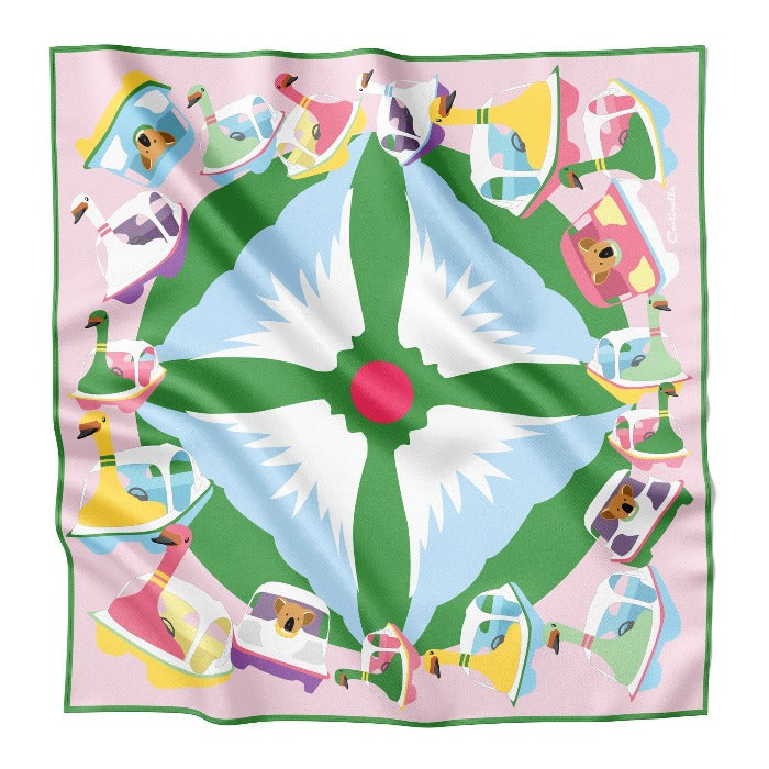pedal boats in japan silk scarf with swans and koalas 